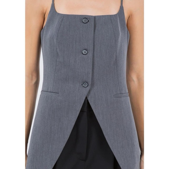 Square Neck Button Up Top - Grey - Picture 2 of 5